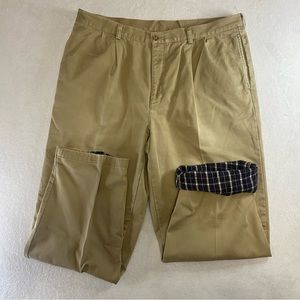 LL Bean Natural Fit Flannel Lined Tan Pleated Chino Pants Mens 40x30 #0 FPV5